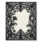 Elegant Black Filigree Floral Scroll Rug
