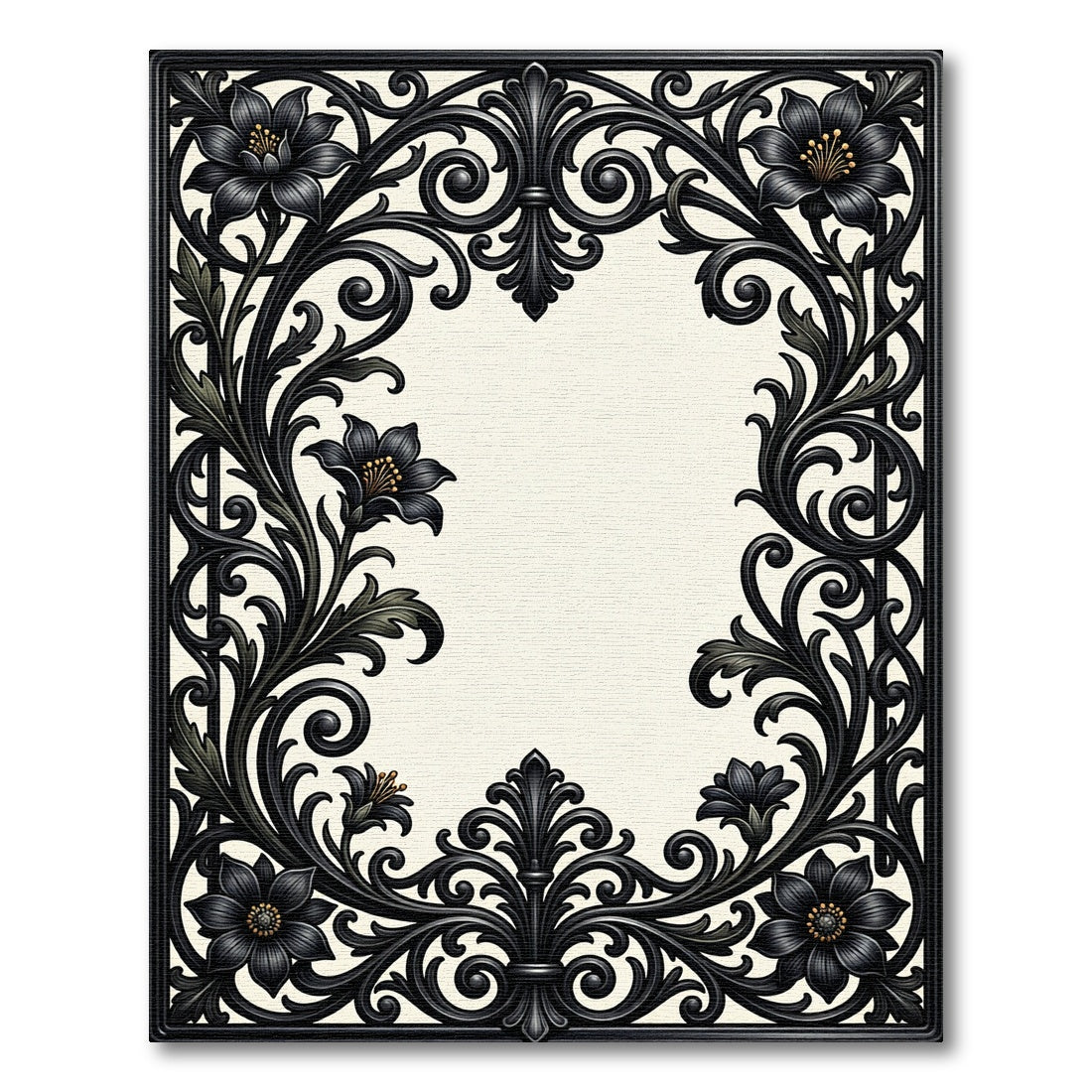 Elegant Black Filigree Floral Scroll Rug