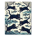 Playful Black Cats Chasing Fish Rug