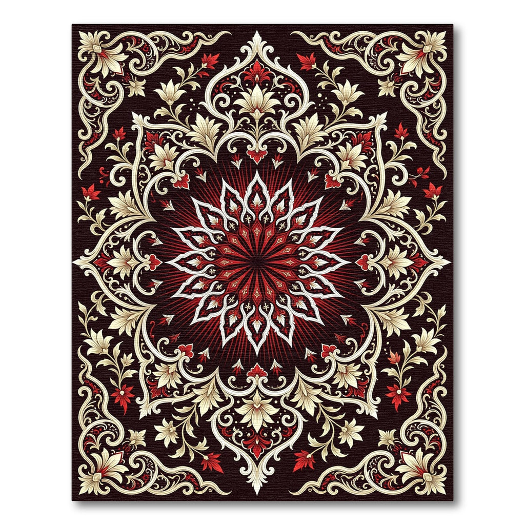 Ornate Crimson Cream Floral Medallion Rug