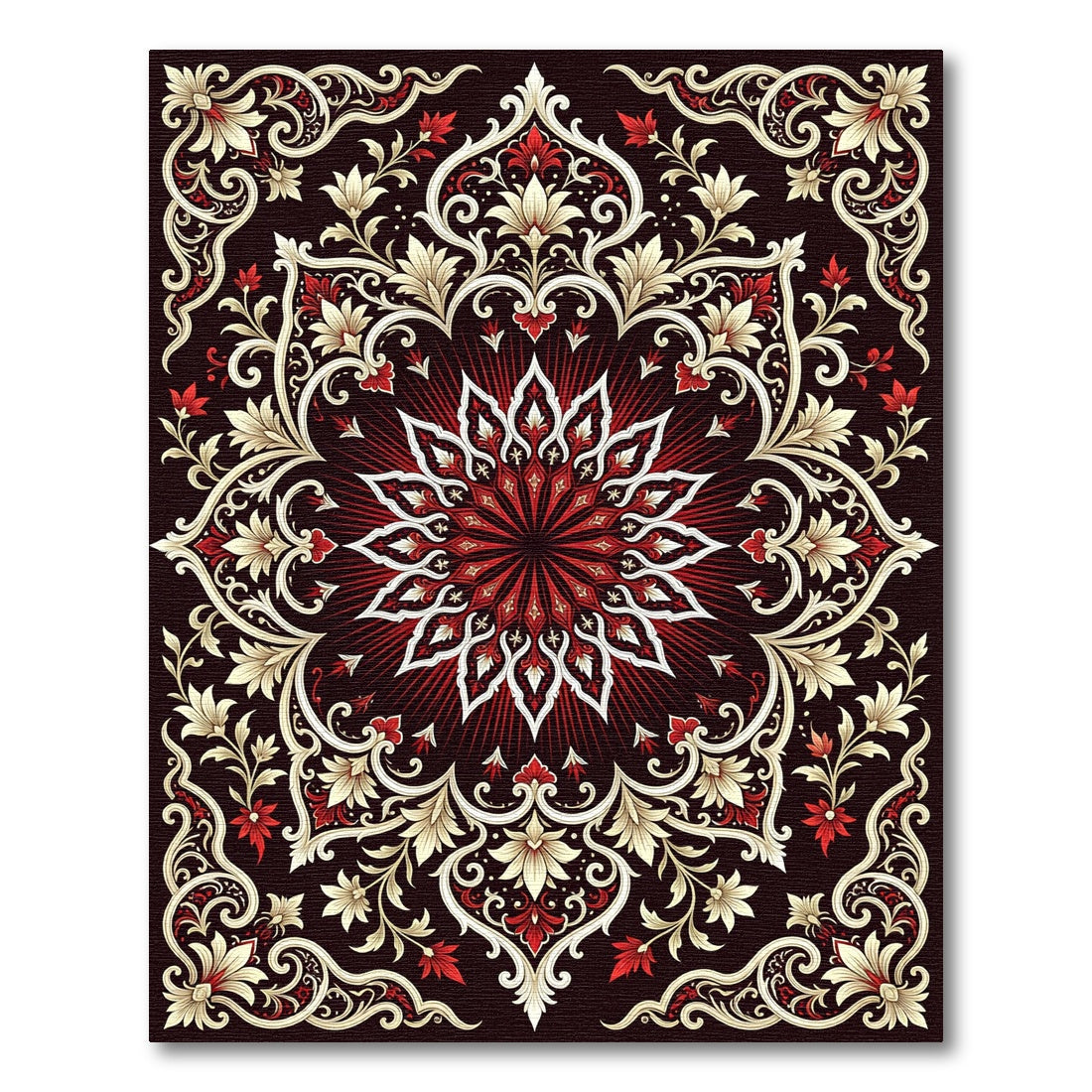 Ornate Crimson Cream Floral Medallion Rug