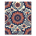 Navy Orange Floral Checkered Mandala Rug