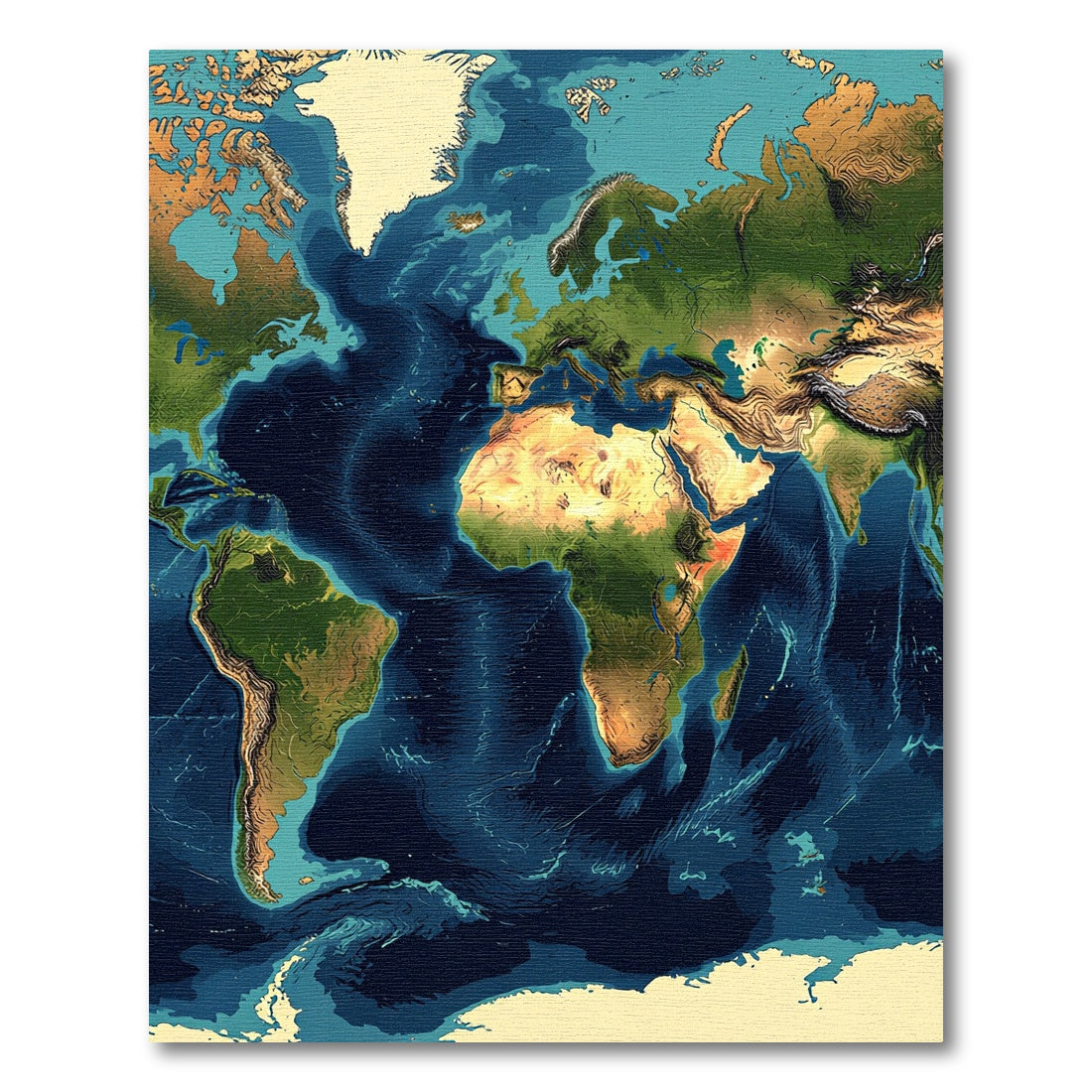 Artistic World Atlas Ocean Bathymetry Map Rug