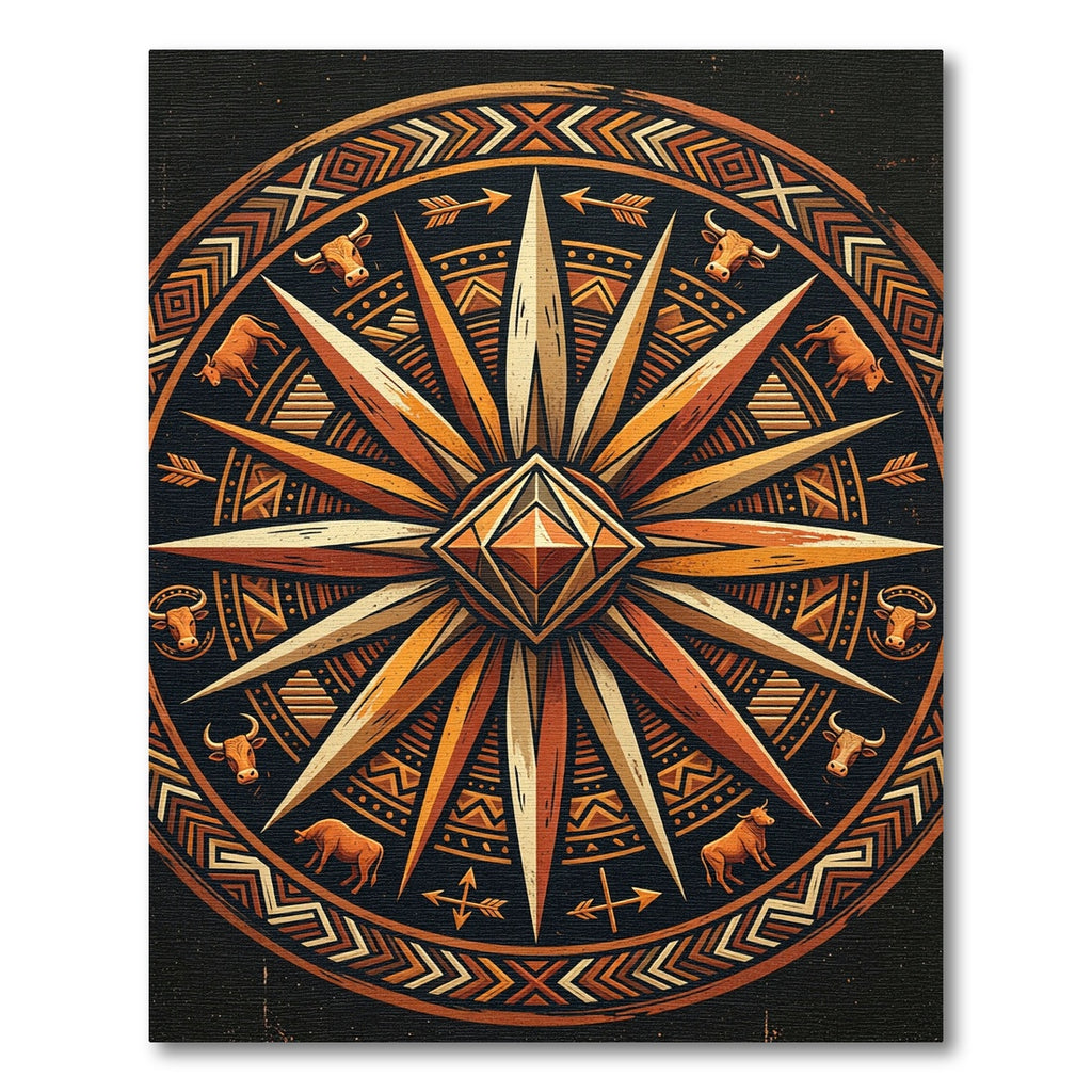Earthy Ochre Taurus Compass Medallion Rug
