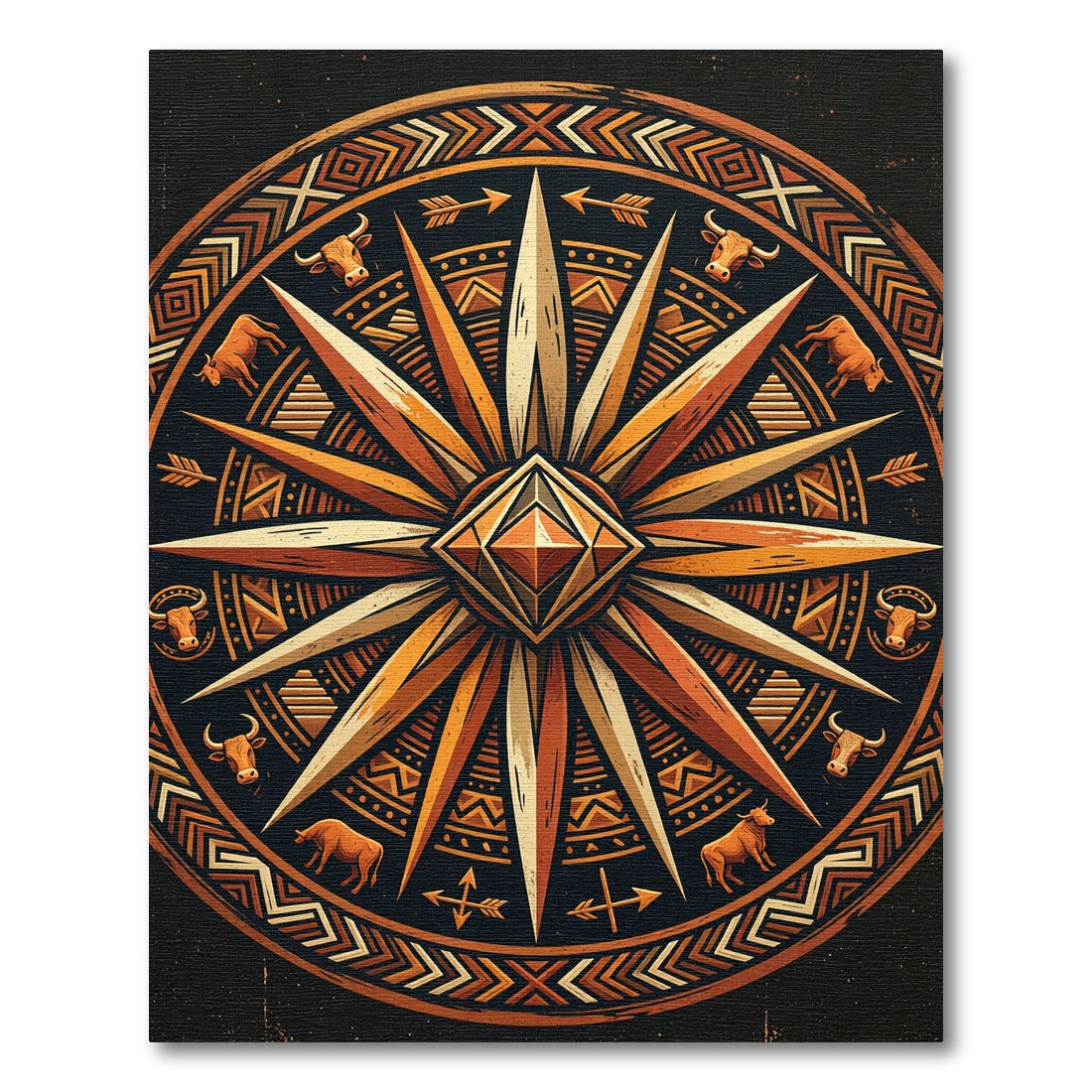 Earthy Ochre Taurus Compass Medallion Rug