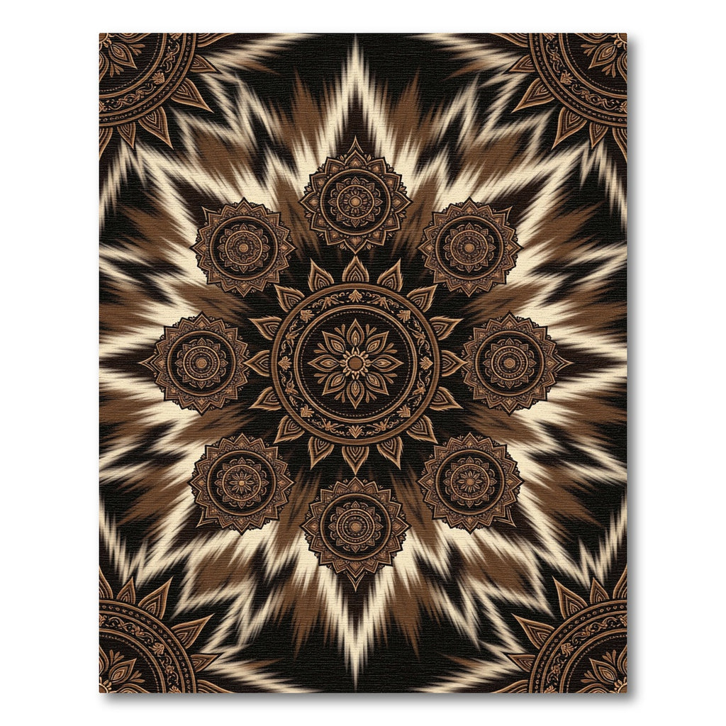 Earthy Brown Radiant Mandala Sunburst Rug