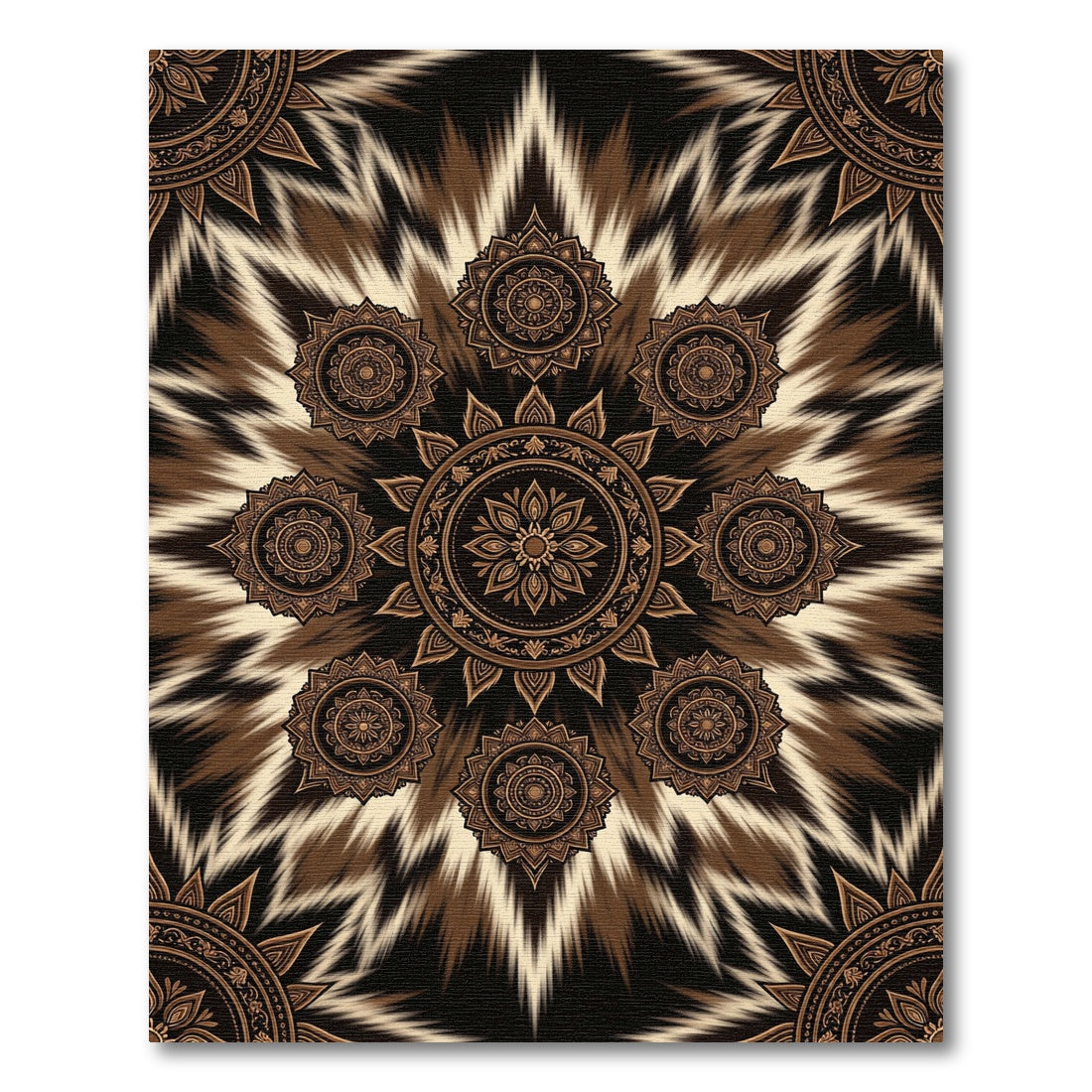 Earthy Brown Radiant Mandala Sunburst Rug