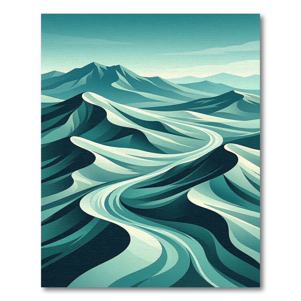 Teal Abstract Mountain Landscape Flow Rug