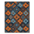 Ornate Orange Blue Quatrefoil Pattern Rug