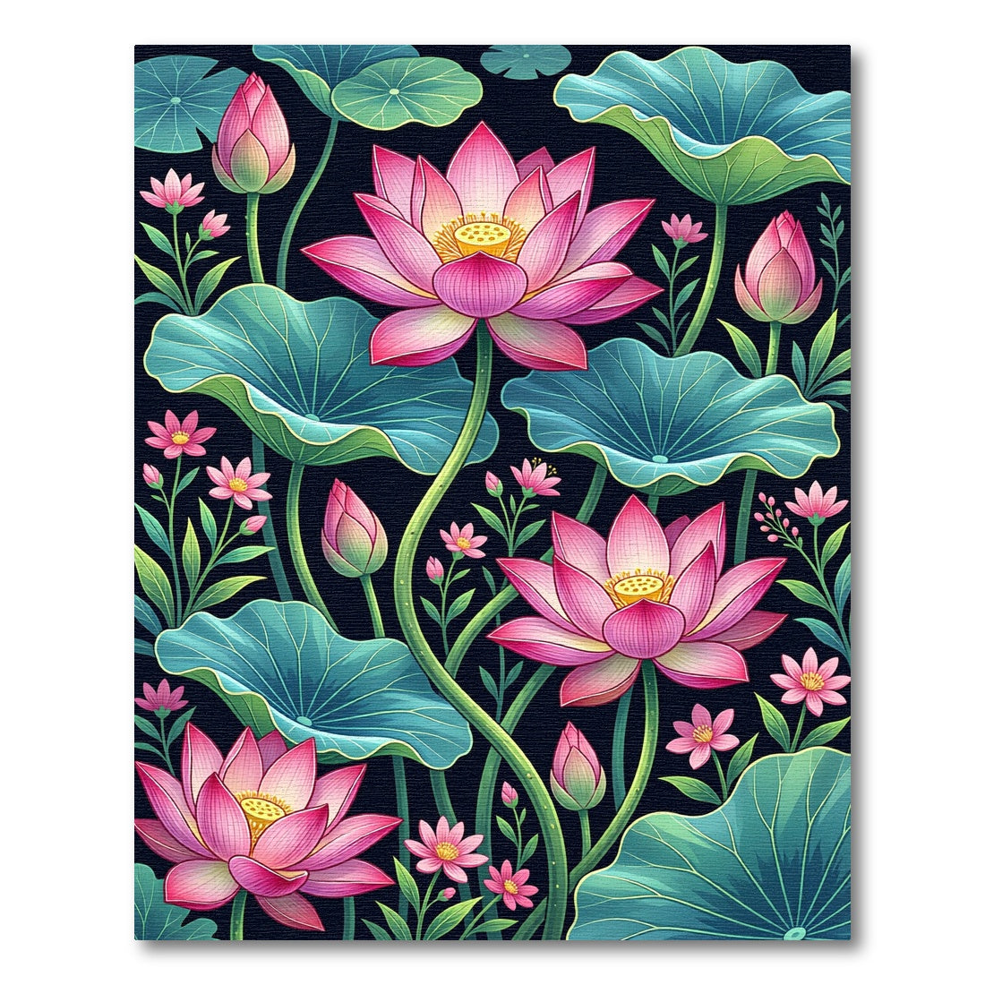 Vibrant Pink Lotus Garden Foliage Rug