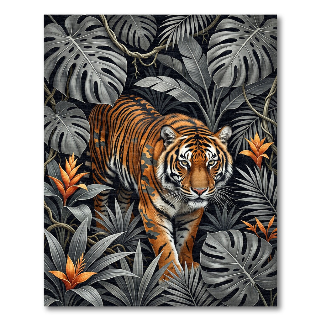 Majestic Orange Tiger Amid Tropical Foliage Rug