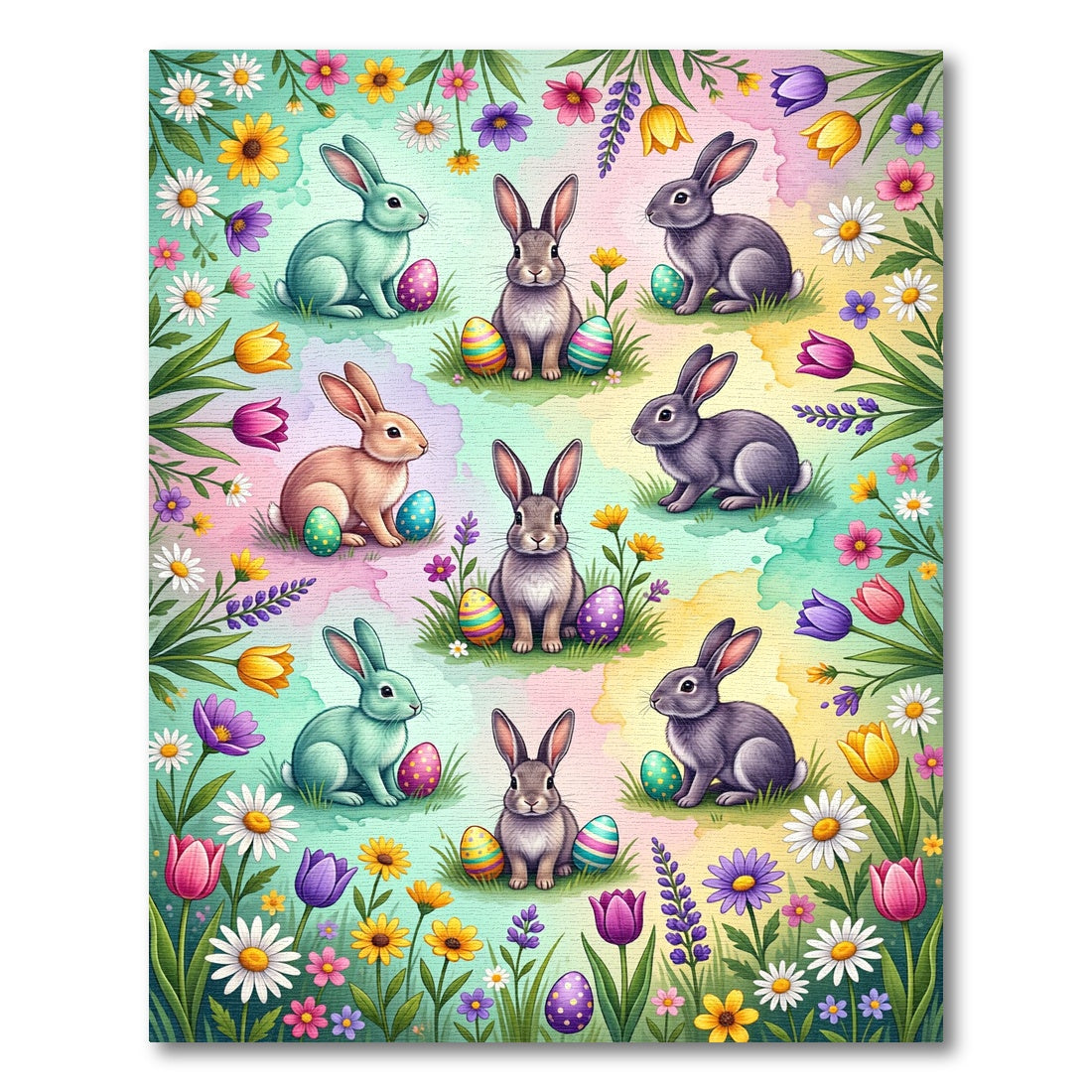 Whimsical Pastel Easter Bunny Meadow Rug