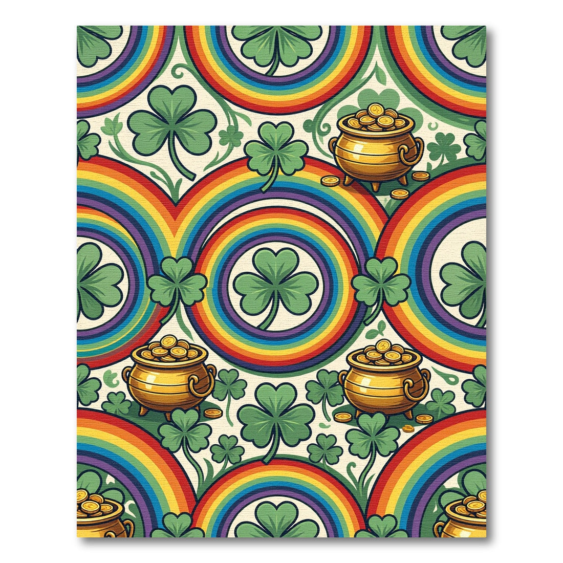 Whimsical Rainbow Shamrock Gold Coin Medallion Rug