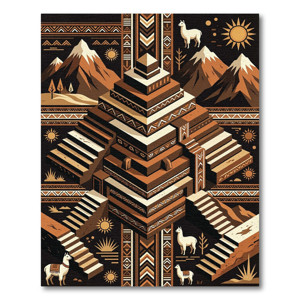 Earthy Andean Temple Geometric Sun Rug
