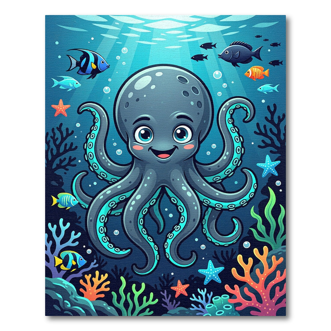 Cute Deep Sea Octopus Coral Reef Rug