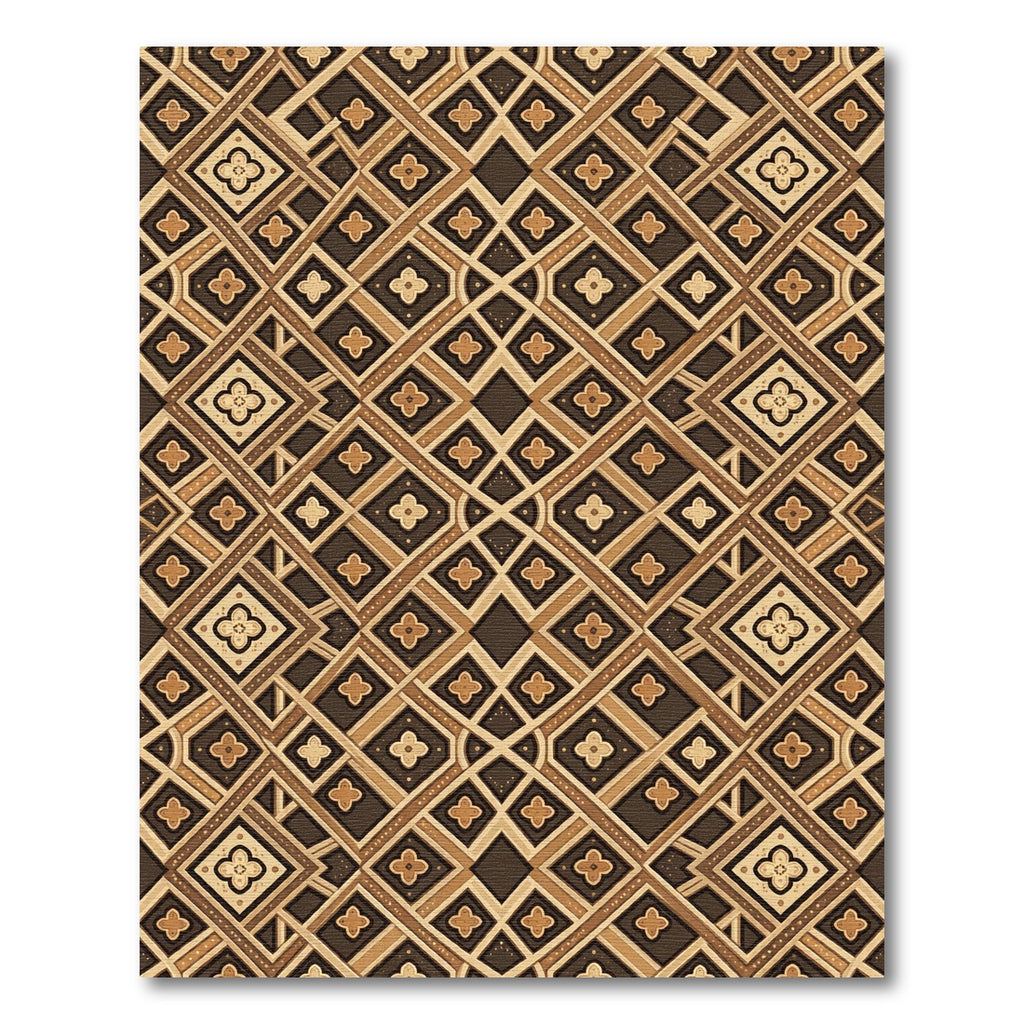 Earthy Brown Geometric Trellis Medallion Rug
