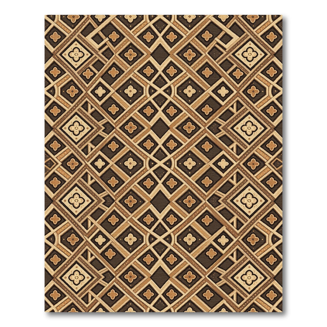Earthy Brown Geometric Trellis Medallion Rug