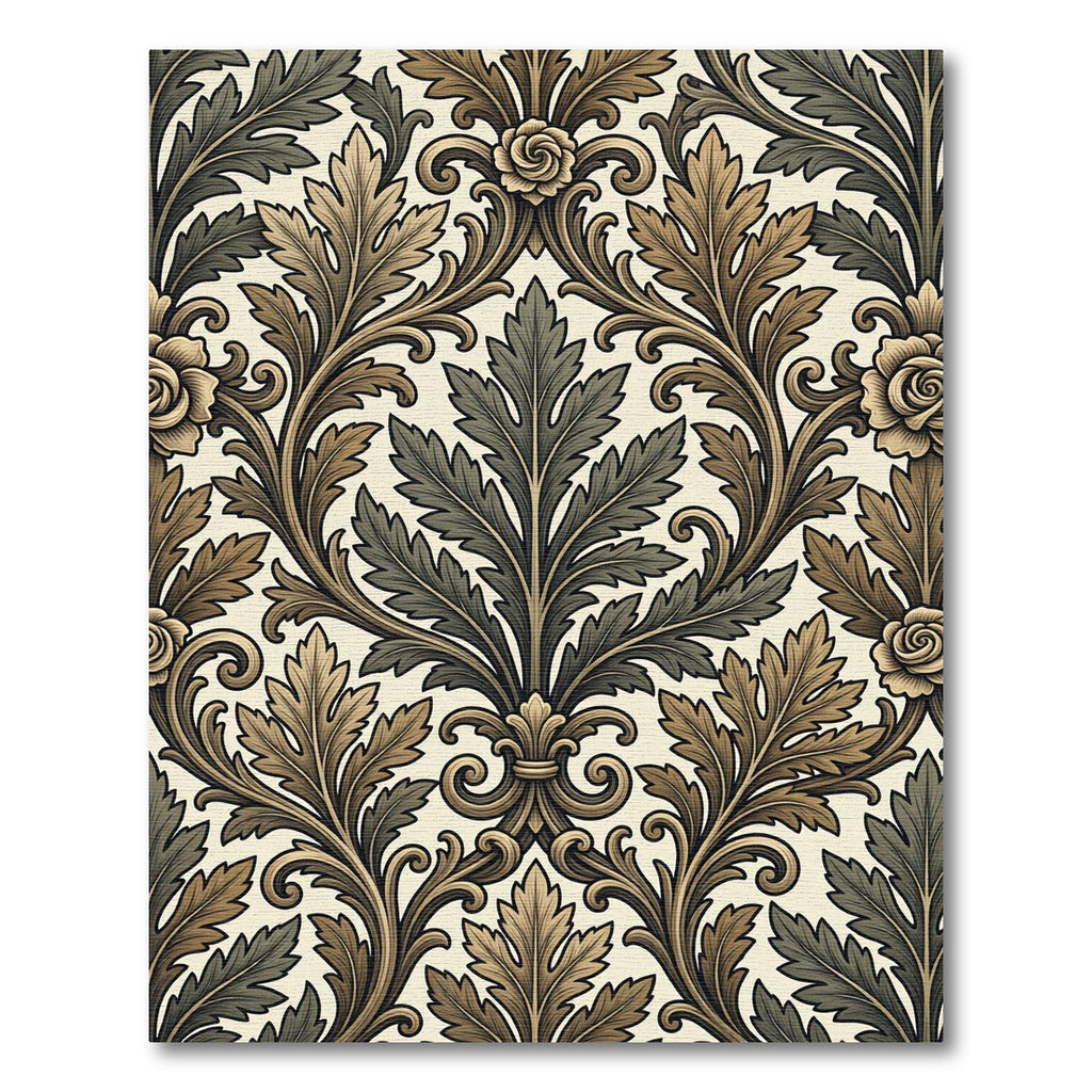 Ornate Green Brown Acanthus Flourish Rug