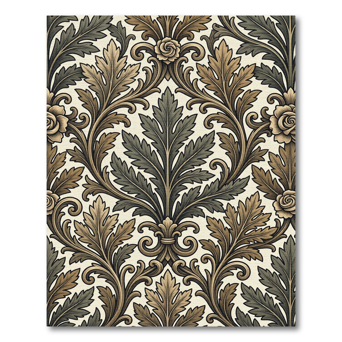 Ornate Green Brown Acanthus Flourish Rug