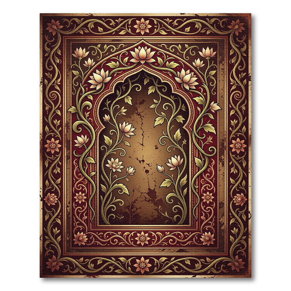 Ornate Crimson Floral Archway Tapestry Rug