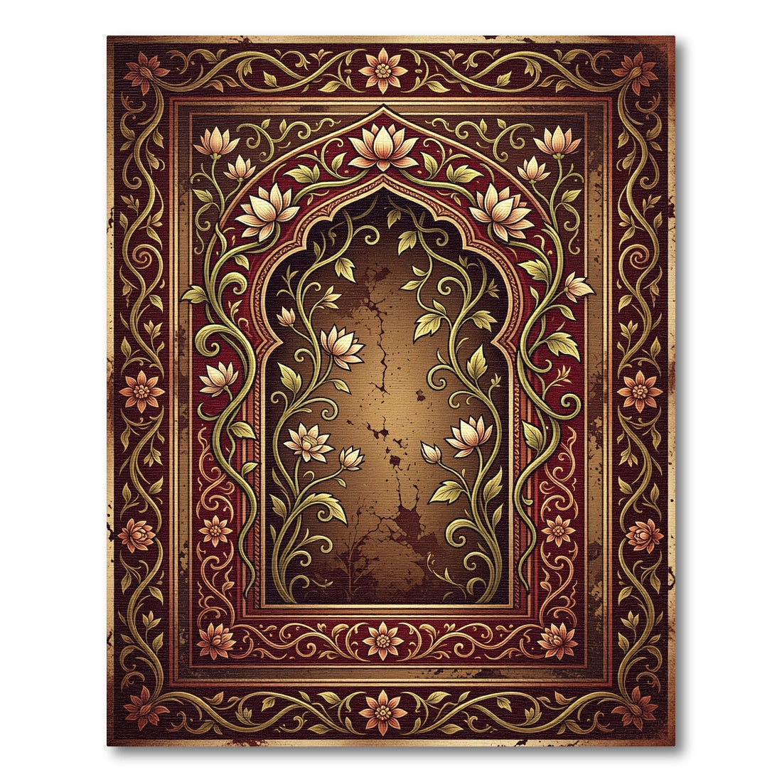 Ornate Crimson Floral Archway Tapestry Rug
