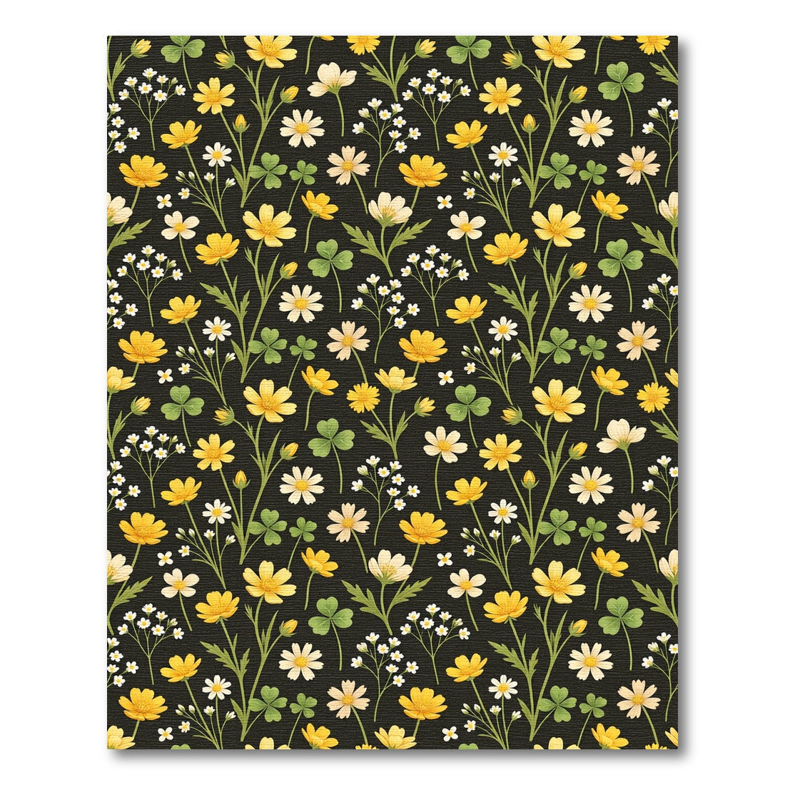 Yellow Meadow Flower Botanical Black Field Rug