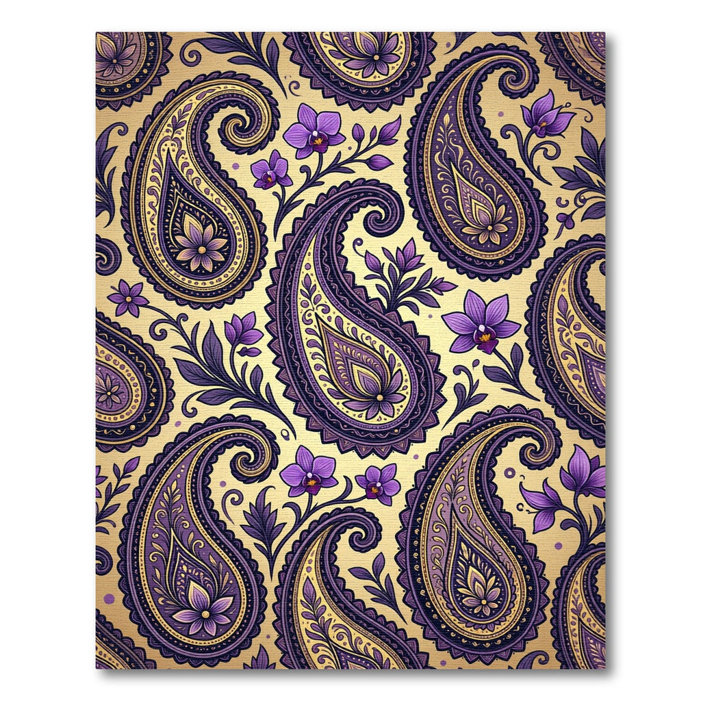 Gold Purple Orchid Paisley Floral Rug