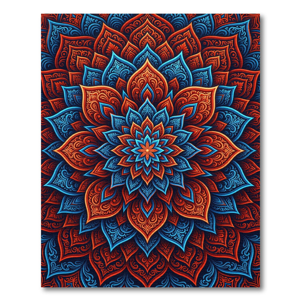 Vibrant Luminous Flame Indigo Mandala Rug