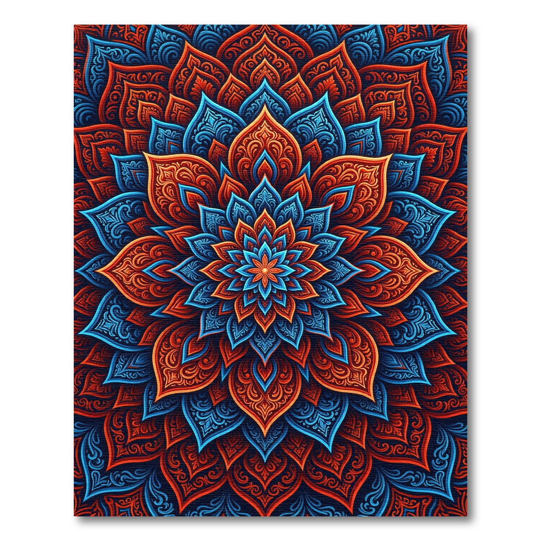 Vibrant Luminous Flame Indigo Mandala Rug