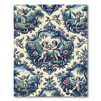 Charming Blue Cherub Toile Scroll Garden Rug