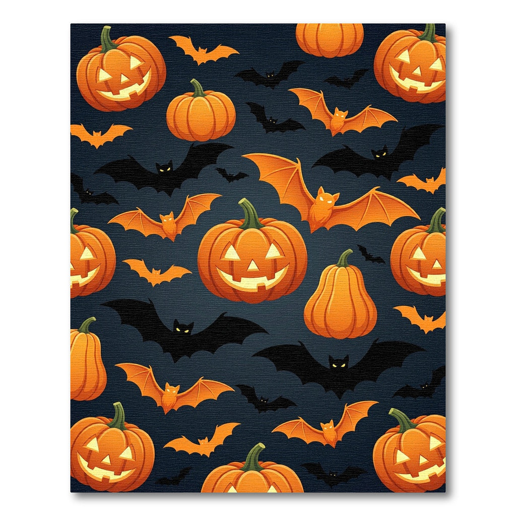 Spooky Orange Jack o Lantern Bat Harvest Rug