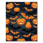 Spooky Orange Jack o Lantern Bat Harvest Rug