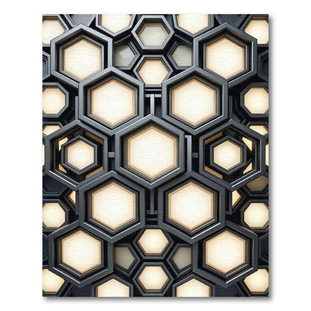 Modern Metallic Gold Geometric Hexagon Rug