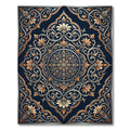 Elegant Navy Gold Floral Scroll Medallion Rug