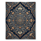 Elegant Navy Gold Floral Scroll Medallion Rug