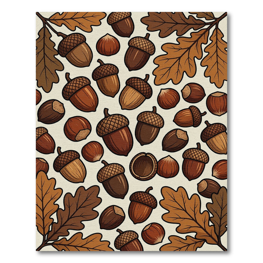 Autumn Acorn Hazelnut Oak Leaf Pattern Rug