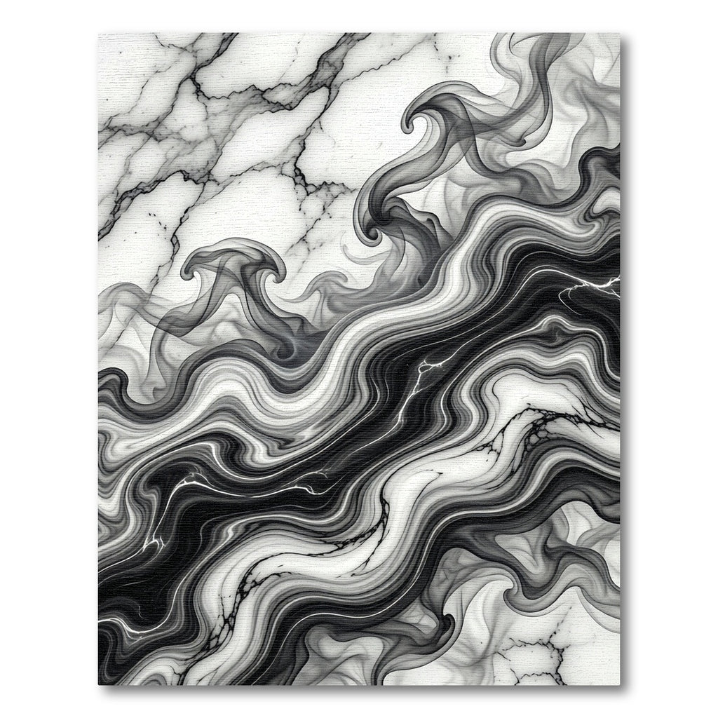 Monochrome Abstract Fluid Marble Swirl Rug