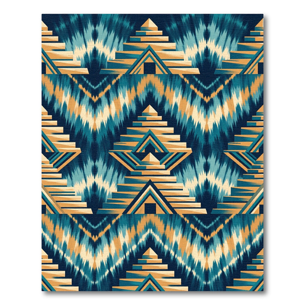 Teal and Ochre Aztec Step Pyramid Rug