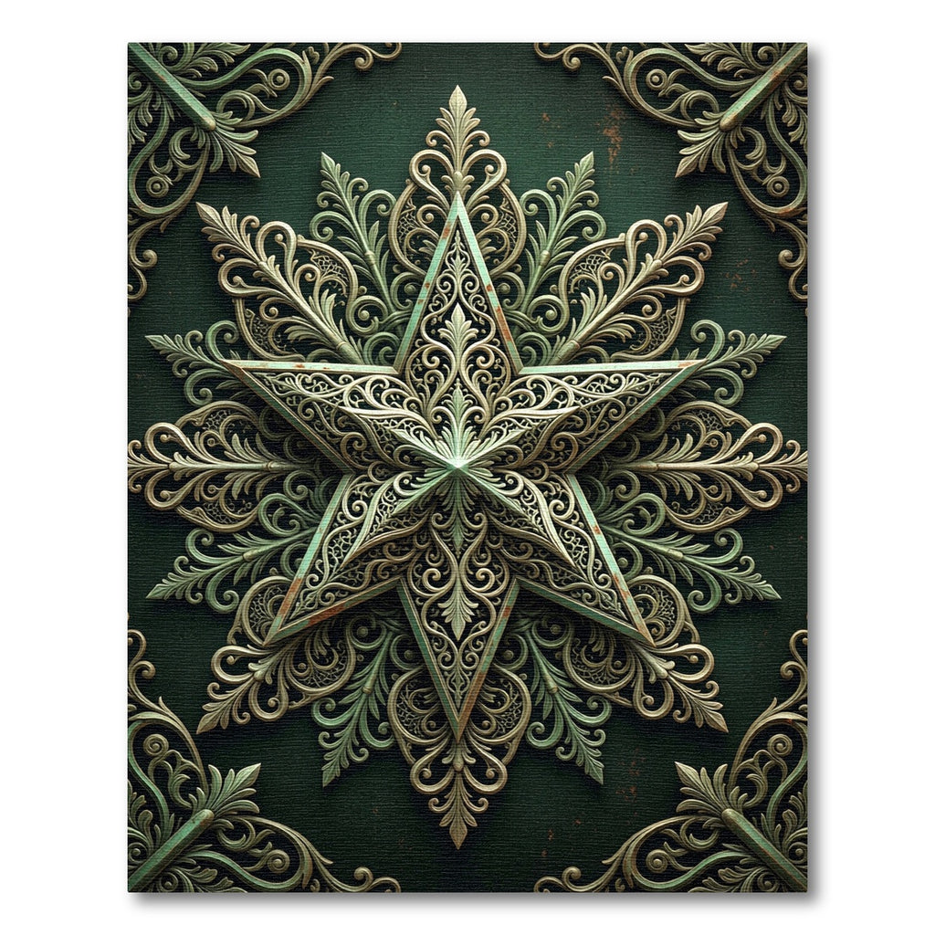Ornate Sage Green Filigree Star Rug