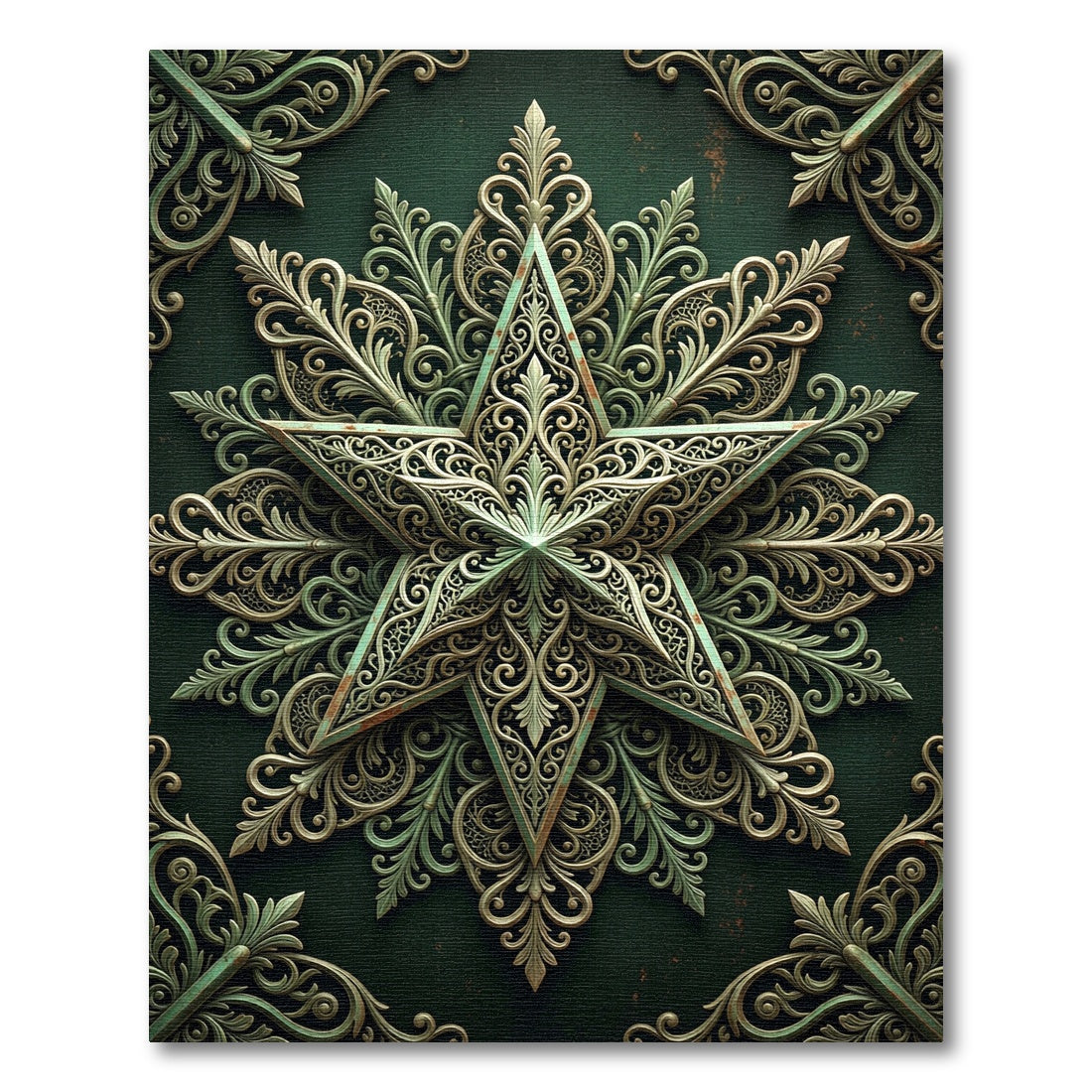 Ornate Sage Green Filigree Star Rug