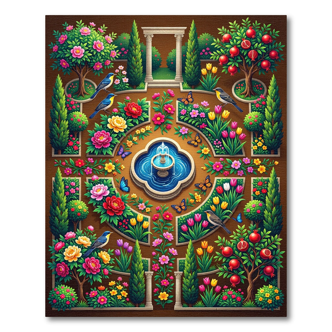 Vibrant Floral Garden with Hummingbirds and Butterflies Rug