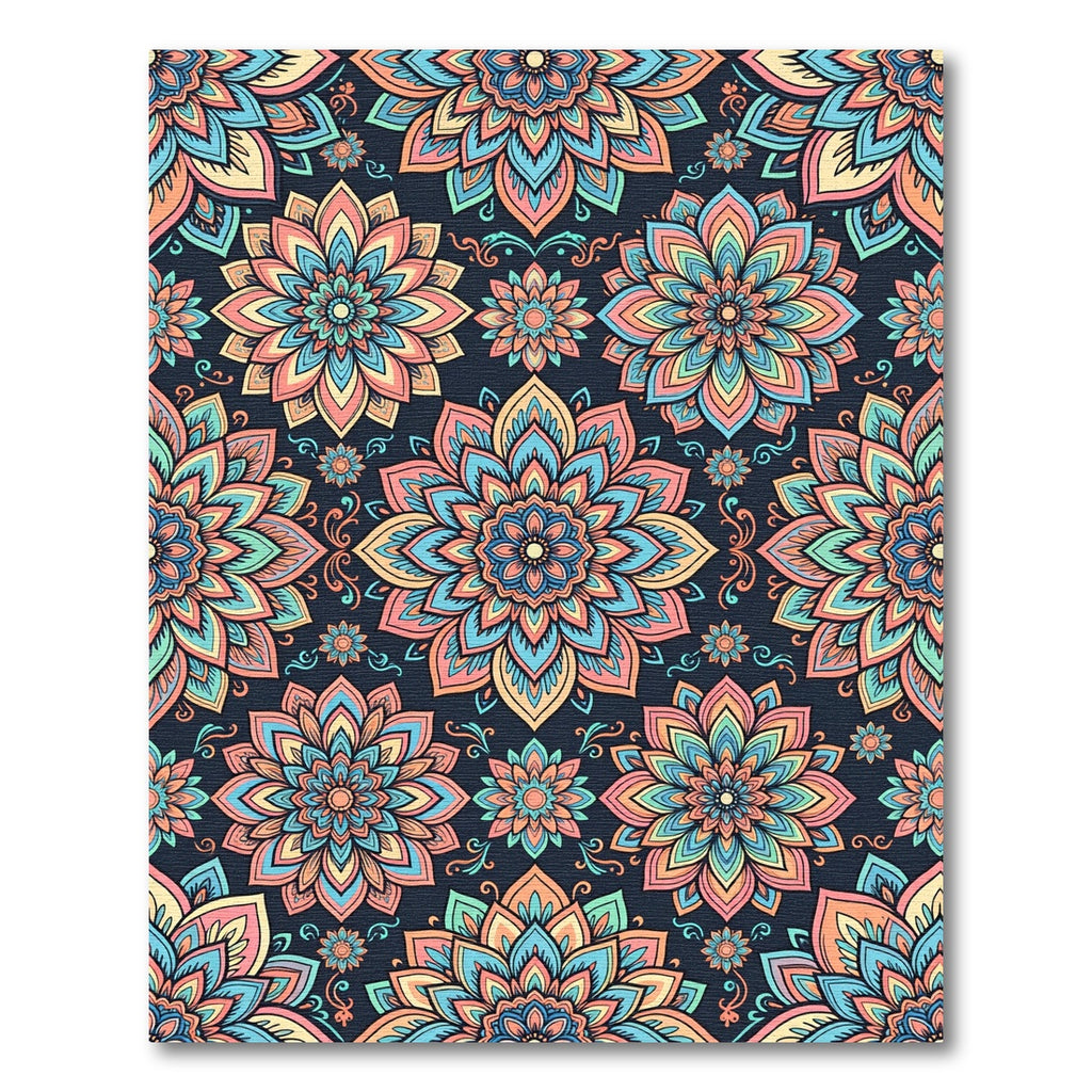 Vibrant Pastel Lotus Floral Mandala Rug