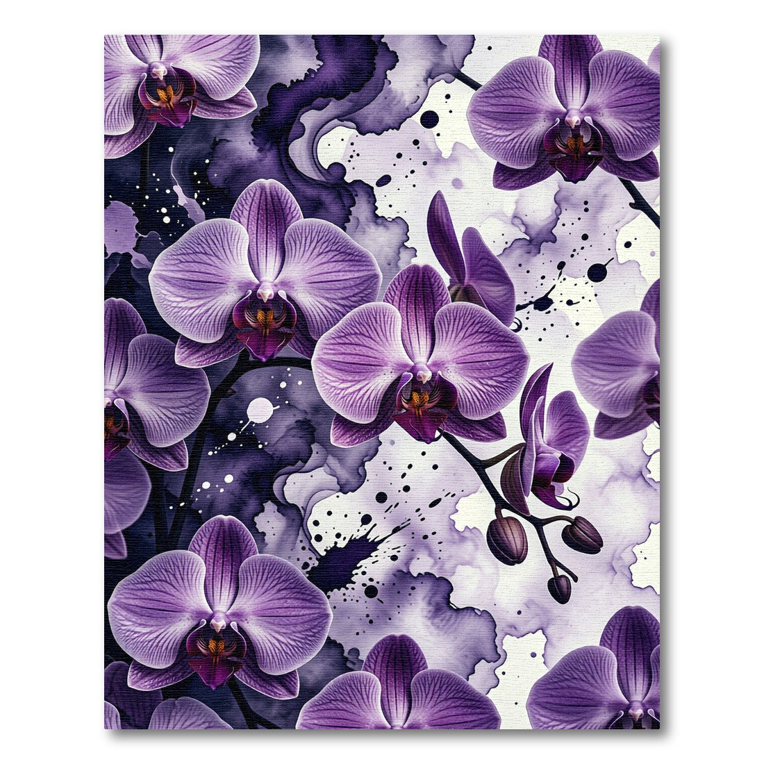 Ethereal Purple Orchid Ink Wash Floral Rug