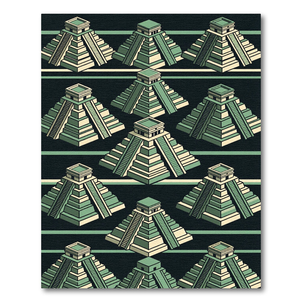 Sage Green Isometric Aztec Pyramid Grid Rug