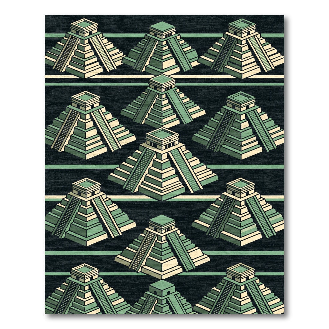 Sage Green Isometric Aztec Pyramid Grid Rug