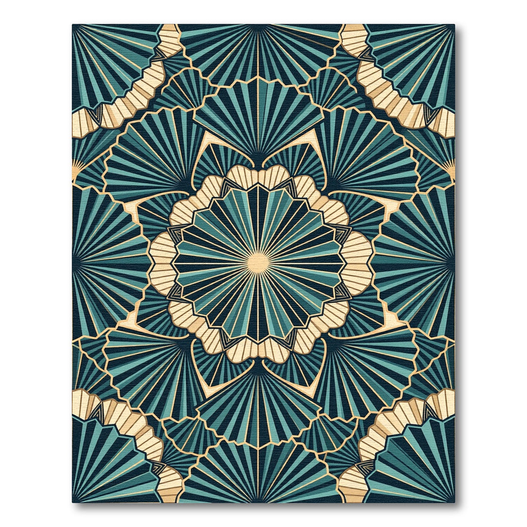 Art Deco Teal Fan Mandala Rug