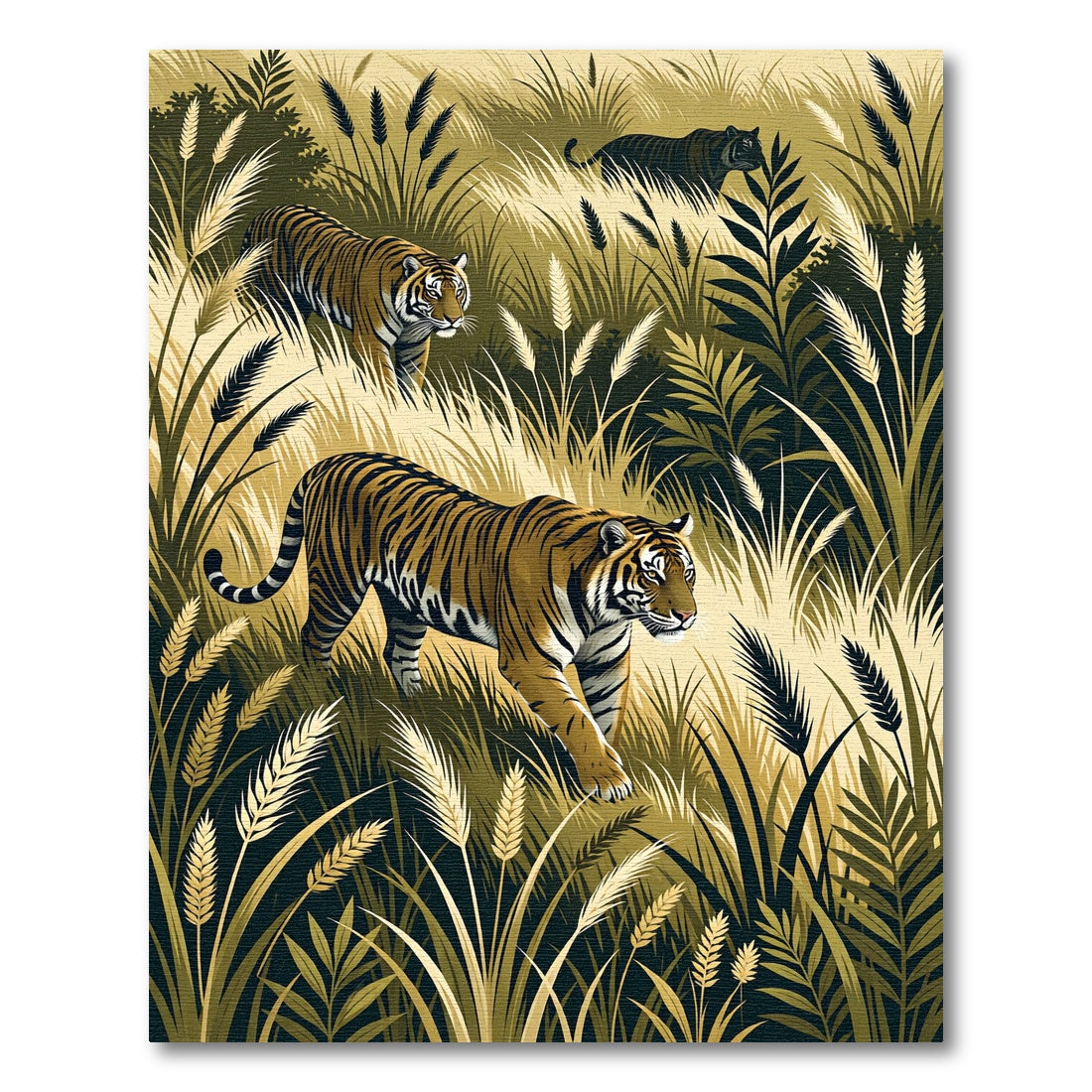 Golden Tigers In Tall Grass Meadow Rug