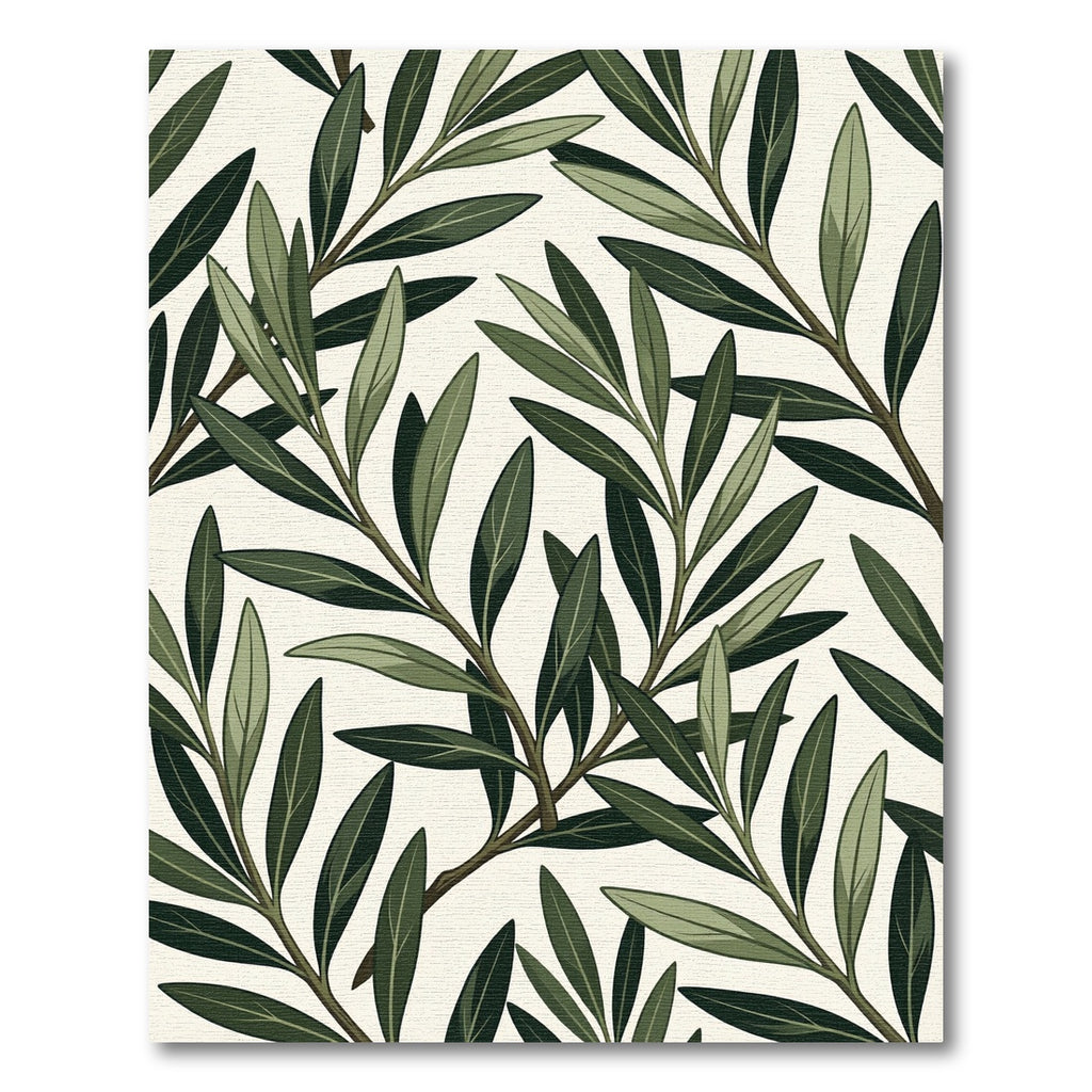 Elegant Sage Olive Leaf Botanical Rug