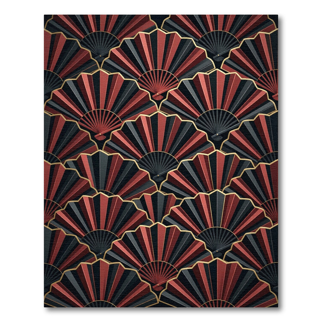 Art Deco Red Black Fan Overlay Rug