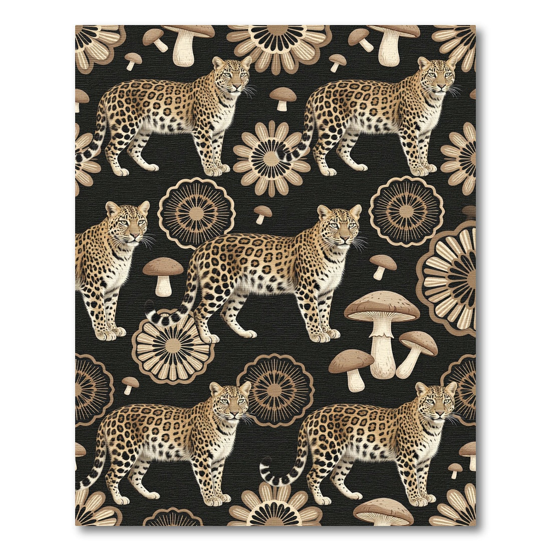 Leopard Mushroom Floral Medallion Tan Rug